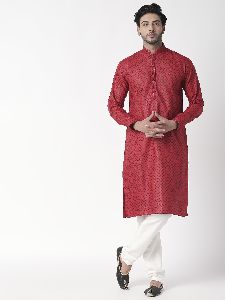 Mens Regular Ethnic Cotton Kurta (Red)