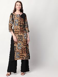 Multi Colour Floral Rayon Fabric Black Kurti