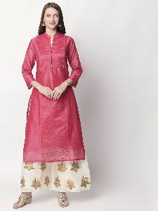 Riyaz Gangji Libas Red Rayon Fabric with Golden Floral Print Kurti