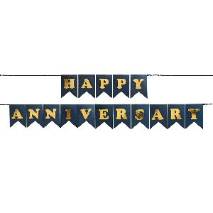 HIPPITY HOP BLACK HAPPY ANNIVERSARY BANNER WITH SHIMMERING GOLD LETTER FOR PARTY DECORATION
