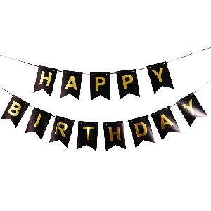 HIPPITY HOP BLACK HAPPY BIRTHDAY BANNER WITH SHIMMERING GOLD LETTER PACK OF 1 FOR PARYT DECORATION
