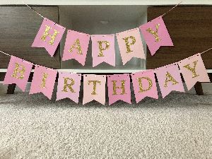 HIPPITY HOP PINK HAPPY BIRTHDAY BANNER WITH SHIMMERING LETTER PACK OF 1