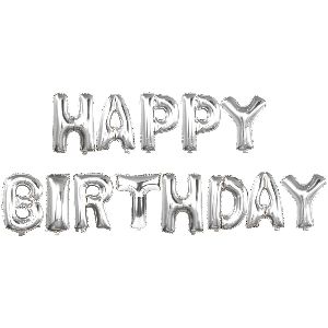 HIPPITY HOP SILVER HAPPY BIRTHDAY FOIL SET FOR PARTY (SET OF 13 LETTERS) PACK OF 1