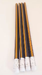 Rubber Tipped Black and Mustard Striped Wooden Pencil