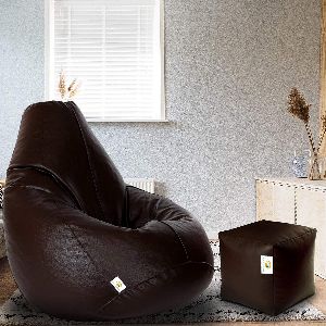 Brown Beans Filled Affluence Bean Bag with Footstool