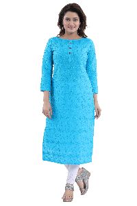 QS 5555 L-Firozi Women Cotton Chikankari Kurta