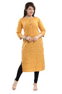 QS 5555 Mustard Women Cotton Chikankari Kurta