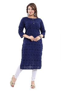 QS 5555 Navy Blue Women Cotton Chikankari Kurta