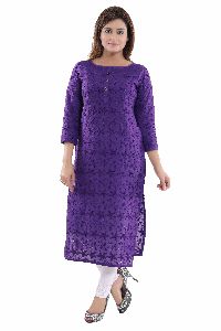 QS 5555 Purple Women Cotton Chikankari Kurta