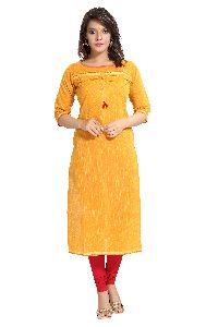 QS 6294 Gold Women Cotton Handloom Kurta With Plating