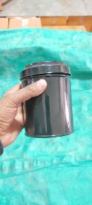 black cylindrical Tea Tin box