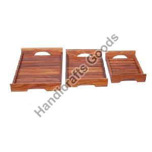 Rectangular Wooden Tray Set