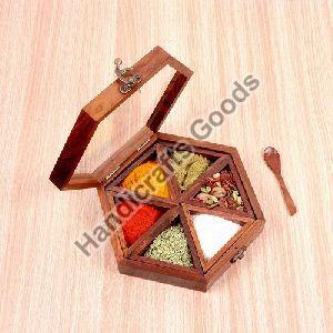 Wooden Hexagonal Spice Box