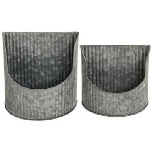 Rustic Silver Galvanized Metal Wall Mounted Planter, Set of 2