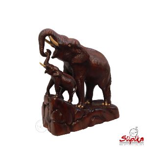 Wooden Elephant with Baby