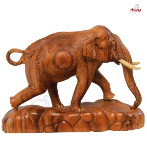 Wooden Running Elephant Showpiece