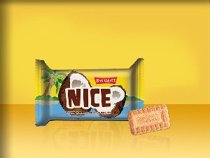 Coconut biscuits that has a sugar sprinkled on the top of the biscuits with the sweet taste is NICE Biscuit