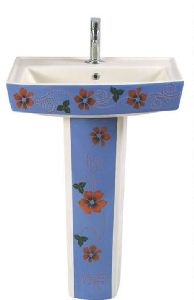 Designer Alpine Blue Polo Pedestal Wash Basin Set