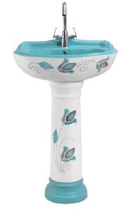 Designer Aqua Green Star Gold Pedestal Wash Basin Set