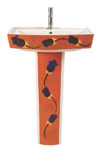 Designer Orange Polo Pedestal Wash Basin Set