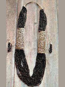 Black Beaded Multi Layered Necklace Set