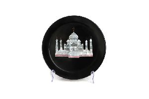 Taj Mahal Design Inlay Black Marble Plate