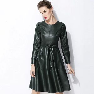 Womens Leather Casual Dress With Belt
