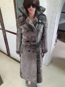Womens Leather Sheepskin Fur Long Coat