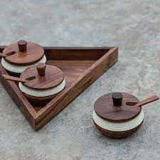 Wooden Handi with Tray Set