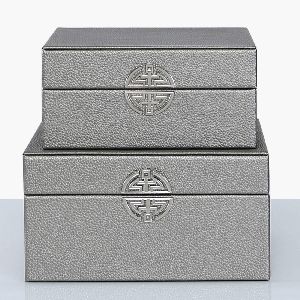 Set of Two Grey Leather Boxes