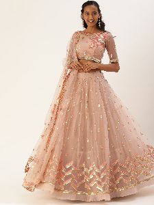 5257 Peach Net Thread and Sequins Work Lehenga Choli