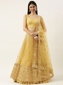 5485 Yellow Net Coding Work Lehenga Choli