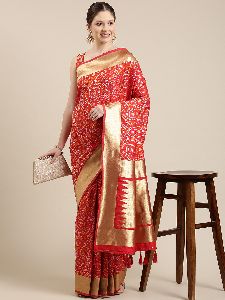 MT201 Red and Gold Satin Paisley Zari Banarasi Saree