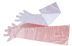 PE polyethylene gloves orange and red colour  LDPE