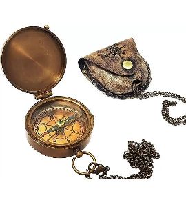 Gift Compass NEOVIVID Handmade Brass Push Open Compass On Chain with Leather Case Pocket Compass 