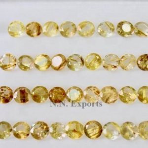 Natural Golden Rutile Quartz Faceted Round Loose Gemstone