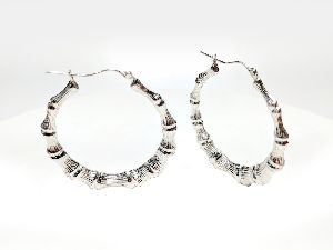 Bamboo Style Silver Earrings