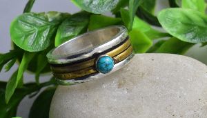 Mix Metal Hammered Turquoise Spinner Anxiety Ring