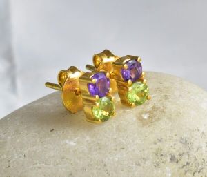 Sterling Silver Amethyst And Peridot Divine Ear Studs