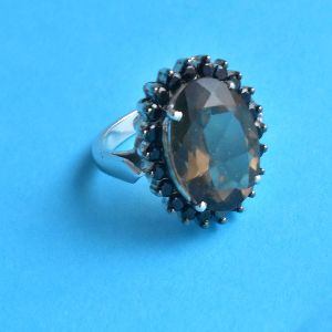 Sterling Silver Smokey And Black Onyx Art Divine Ring