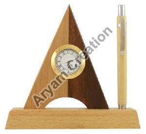 Wooden Pen Stand with Clock