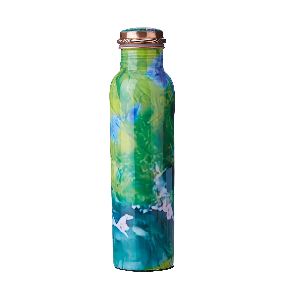 Green With Blue Texture Printed Copper Bottle