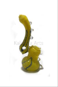 Yellow Color Frit Inside work Glass Bubbler with dotted