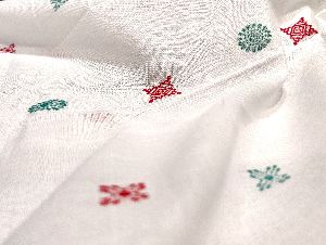 White with Colourful Booti Bomkai Cotton Handloom Fabric