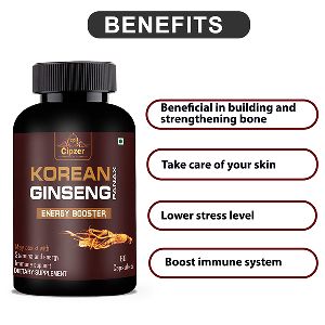 CIPZER Korean Ginseng Capsule helps to improve Strength, Energy & Immune System 60 Capsules