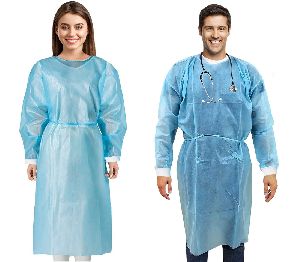 Disposable Isolation Gowns 120 Pack LEVEL 2 PP + PE 56gsm Blue with Knit Cuffs, Latex-Free, Non-Woven, Fluid Resistant