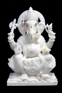 1.5 Feet White Marble Ganesha Statue