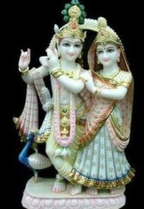 Painted Marble Radha Krishna Statue