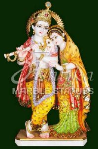 Painted Marble Radha Krishna Statue