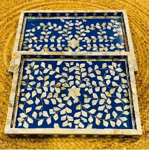 High quality mother of pearl inlay trays set natural handmade crafts